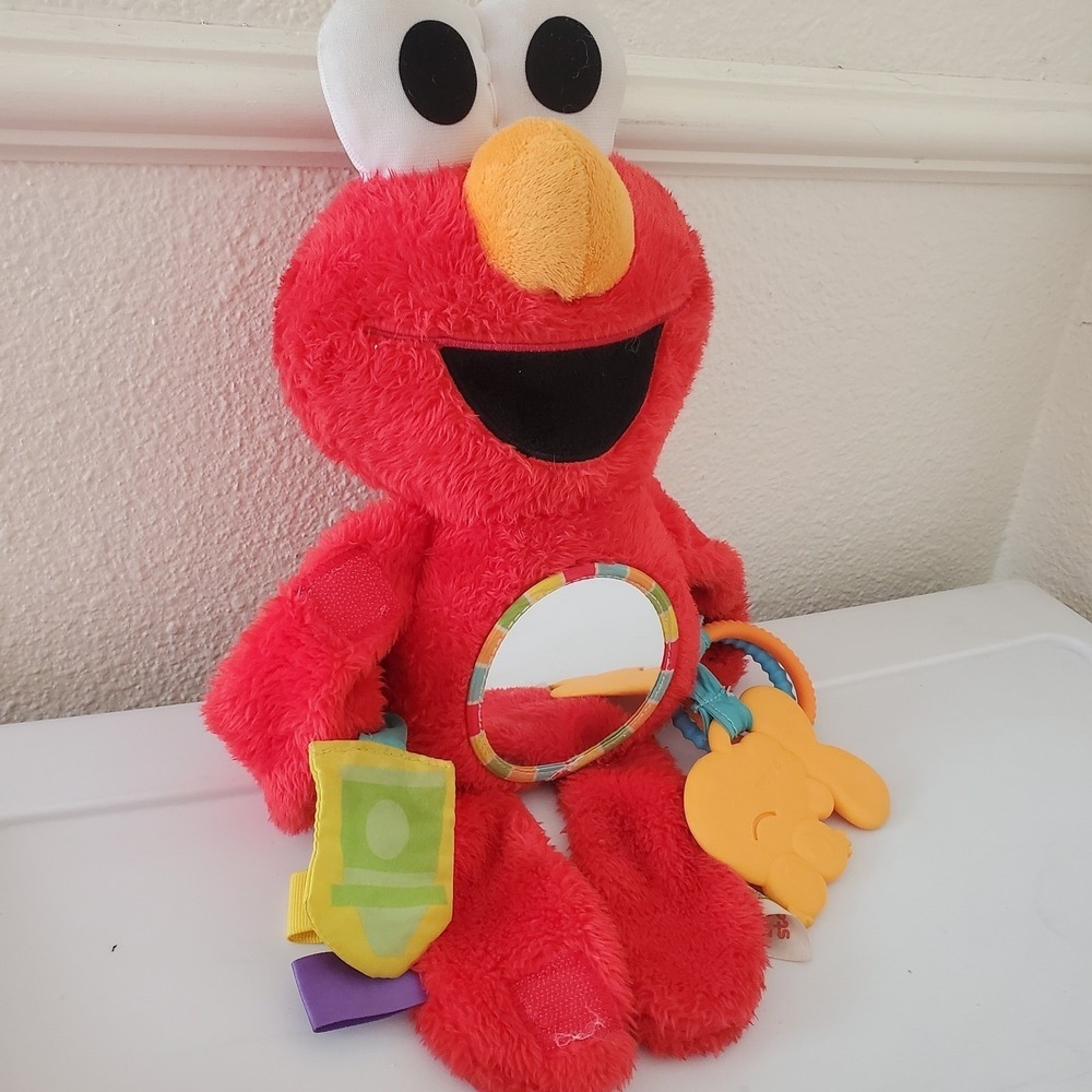 Sesame Street Elmo Developmental Baby Toy Plush Mirror Teether Crinkle Tags
